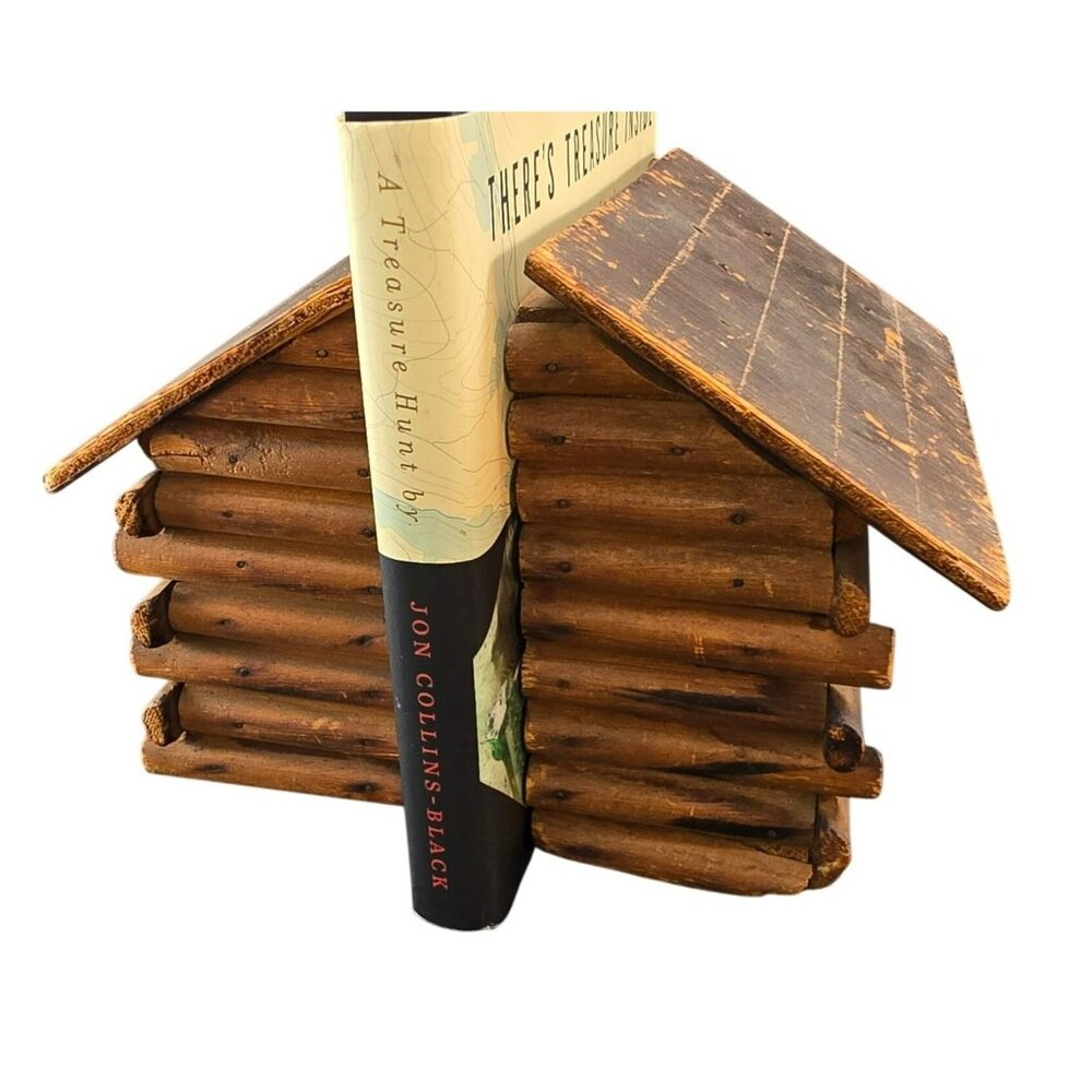 Vintage Handcrafted Wooden Log Cabin Bookends Rustic Decor CM2244